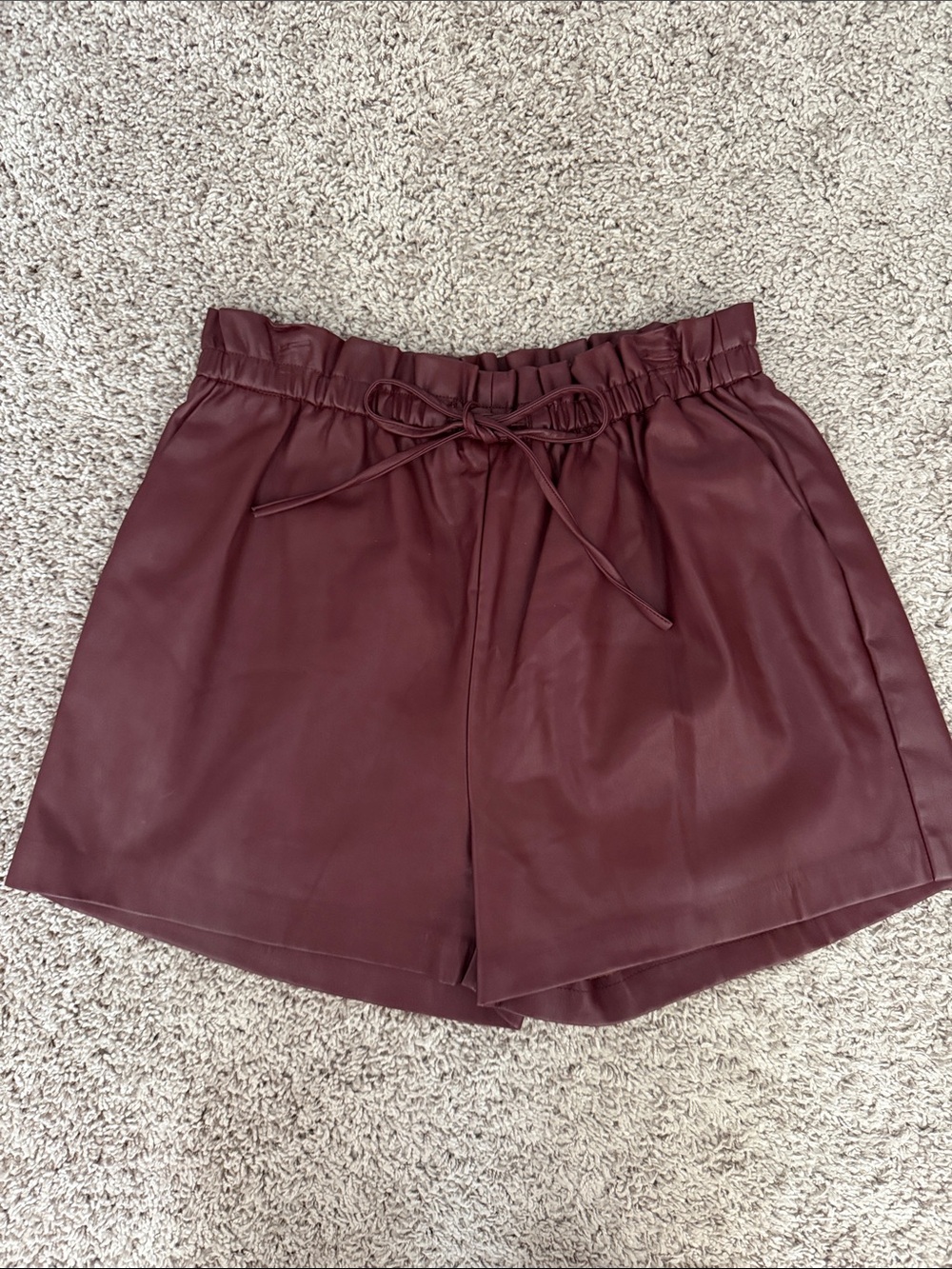 Molly Bracken Burgundy Faux Leather High Waisted Drawstring Shorts